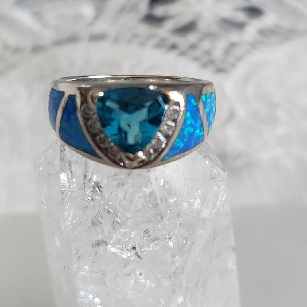 Blue Topaz & Opal Ring